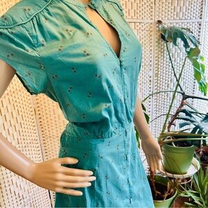 Vintage cotton Teal, blue, green Dress, buttons
